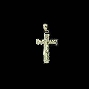 Real 10K Yellow Gold Diamond Cut Cross Pendant